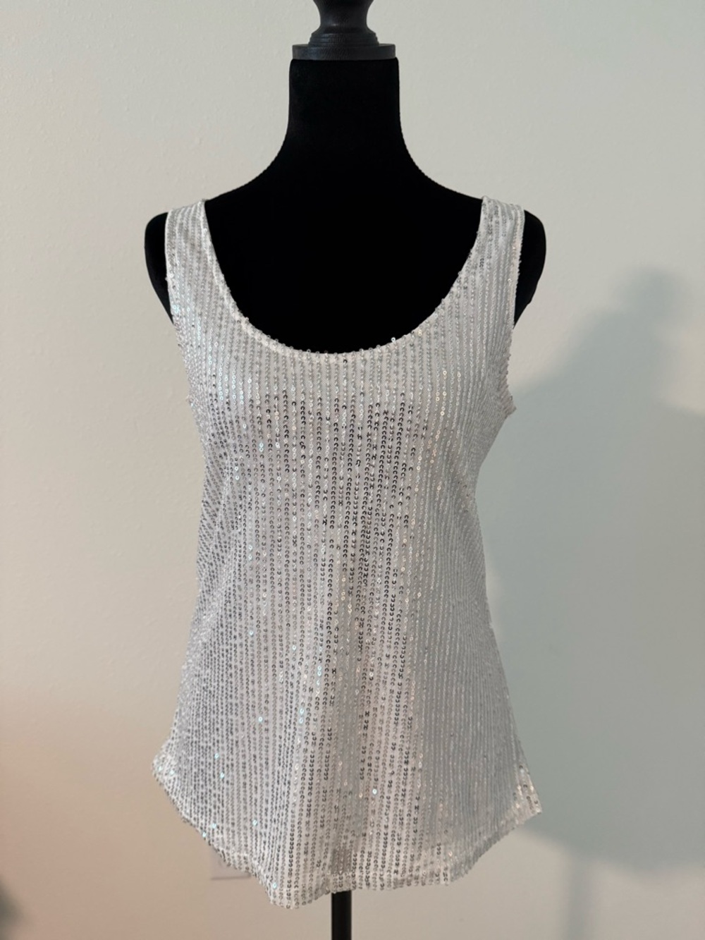 Silver Sequin Scoop Neck Women's Tank Top